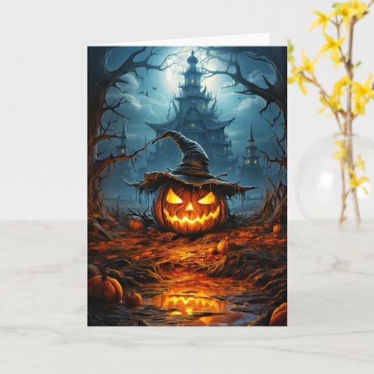Spooky Glows Halloween Pumpkin Karte (Gelbe Blume)