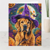 Spooky Golden Retriever Halloween Hexenkürbis Karte (Vorderseite)