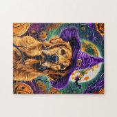 Spooky Golden Retriever Halloween Hexenkürbis Puzzle (Horizontal)