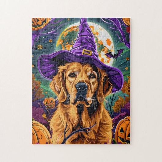 Spooky Golden Retriever Halloween Hexenkürbis Puzzle (Vertikal)