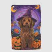 Spooky Goldendoodle Hund Halloween Hexenkürbis Golfhandtuch (Vorderseite)