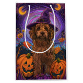 Spooky Goldendoodle Hund Halloween Hexenkürbis Mittlere Geschenktüte (Vorderseite)