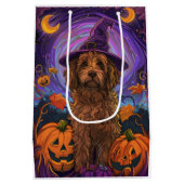 Spooky Goldendoodle Hund Halloween Hexenkürbis Mittlere Geschenktüte (Rückseite)