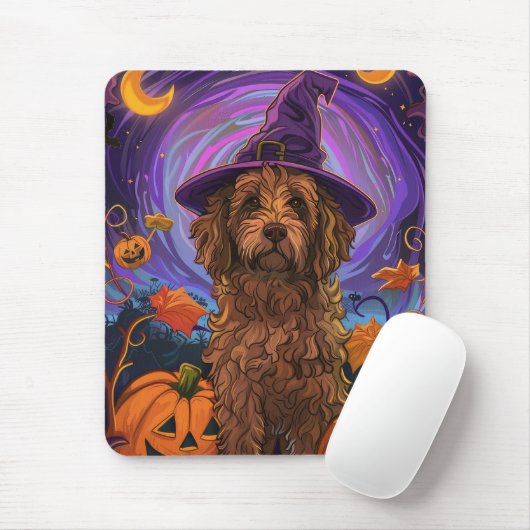 Spooky Goldendoodle Hund Halloween Hexenkürbis Mousepad (Mit Mouse)
