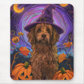 Spooky Goldendoodle Hund Halloween Hexenkürbis Mousepad (Vorne)
