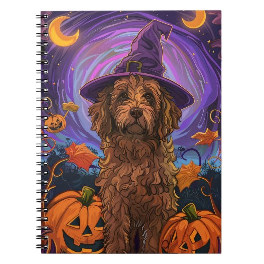 Spooky Goldendoodle Hund Halloween Hexenkürbis Notizblock (Vorderseite)