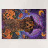 Spooky Goldendoodle Hund Halloween Hexenkürbis Puzzle (Horizontal)