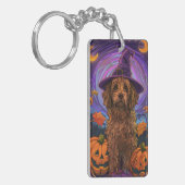 Spooky Goldendoodle Hund Halloween Hexenkürbis Schlüsselanhänger (Vorderseite links)