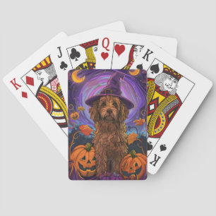 Spooky Goldendoodle Hund Halloween Hexenkürbis Spielkarten