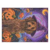 Spooky Goldendoodle Hund Halloween Hexenkürbis Tischdecke (Vorderseite (Horizontal))