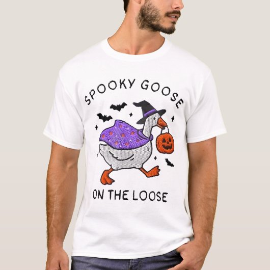 Spooky Goose On The Loose Halloween T-Shirt (Vorderseite)