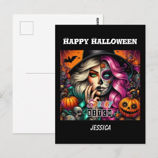Spooky Goth Girl Halloween Postkarte (Vorne/Hinten)