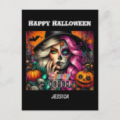 Spooky Goth Girl Halloween Postkarte (Vorderseite)