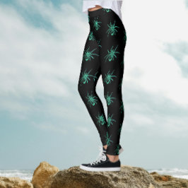 Spooky Goth Green Black Spiders Halloween-Muster Leggings