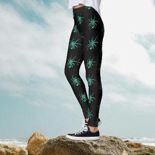 Spooky Goth Green Black Spiders Halloween-Muster Leggings