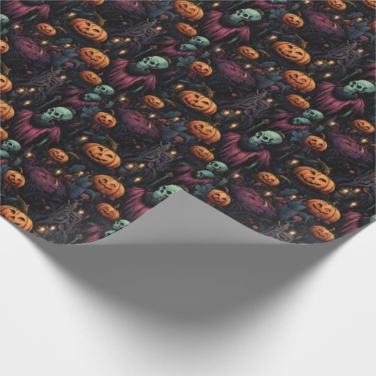 Spooky Goth Pumpkin Skull Halloween Geschenkpapier (Ecke)