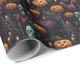 Spooky Goth Pumpkin Skull Halloween Geschenkpapier