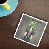 Spooky Gothic Girl Spiderweb Tattoo Black Dress Serviette