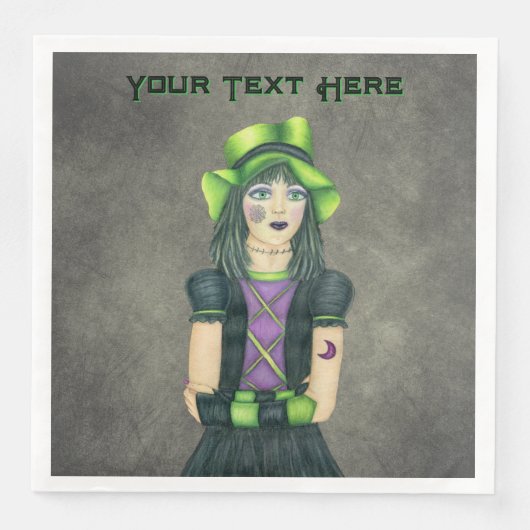 Spooky Gothic Girl Spiderweb Tattoo Black Dress Serviette (Vorderseite)