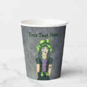 Spooky Gothic Girl Tattoos Green Hat Glowing Grey Pappbecher (Rückseite)
