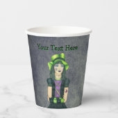 Spooky Gothic Girl Tattoos Green Hat Glowing Grey Pappbecher (Vorderseite)