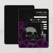 Spooky Gothic Halloween Hochzeit RSVP Lila Rose Karte (Vorne/Hinten)