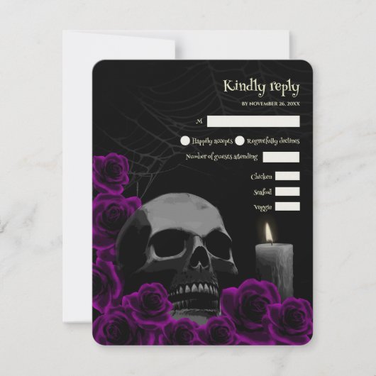 Spooky Gothic Halloween Hochzeit RSVP Lila Rose Karte (Vorderseite)