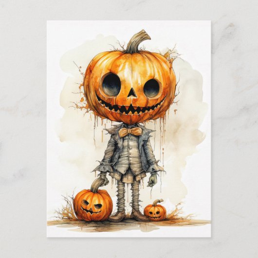 Spooky Gothic Halloween Pumpkin Fiend Postkarte (Vorderseite)
