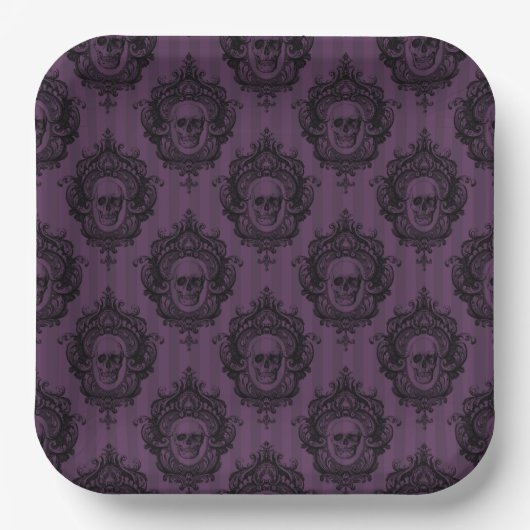 SPOOKY GOTHIC LILA HALLOWEEN SKULTUREN PAPPTELLER (Vorderseite)