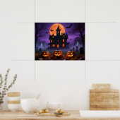 Spooky Gothic Manor with Ghosts and Graveyard Poster (Küche)