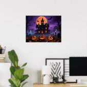 Spooky Gothic Manor with Ghosts and Graveyard Poster (Heimbüro)