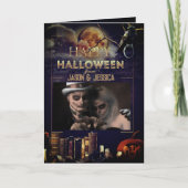 Spooky Gothic Raven Full Moon Foto Halloween Card Dankeskarte (Vorderseite)