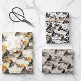 Spooky Gothic Raven in Vollmond Adult Halloween Geschenkpapier Set