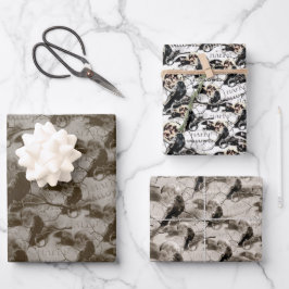 Spooky Gothic Raven in Vollmond Adult Halloween Geschenkpapier Set