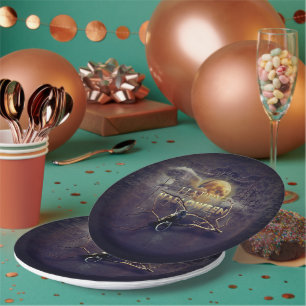 Spooky Gothic Raven in Vollmond Adult Halloween Pappteller