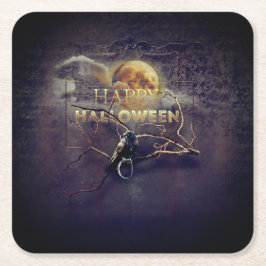 Spooky Gothic Raven in Vollmond Adult Halloween Rechteckiger Pappuntersetzer