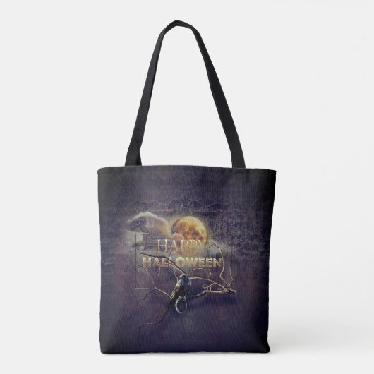 Spooky Gothic Raven in Vollmond Adult Halloween Tasche (Rückseite)