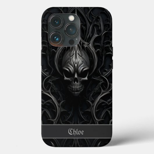 Spooky Gothic Skull Black & Gray Case-Mate iPhone Hülle (Rückseite)