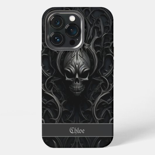 Spooky Gothic Skull Black & Gray iPhone Hülle (Hinten)