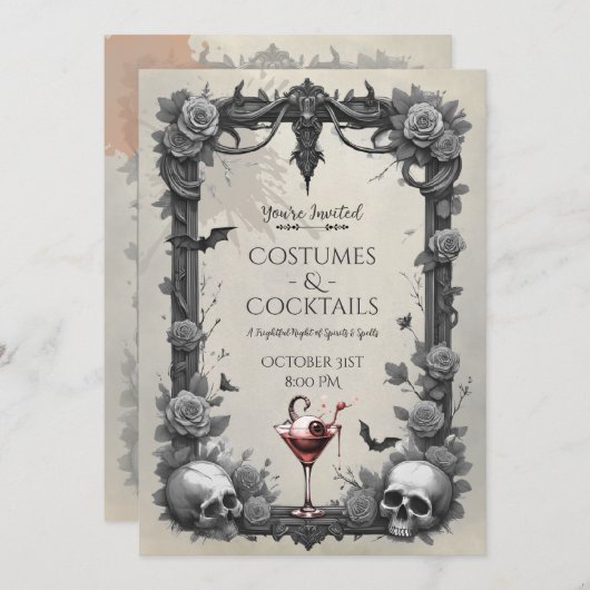 Spooky Gothic Skull Rose Kostüm Cocktail Party Einladung (Vorne/Hinten)