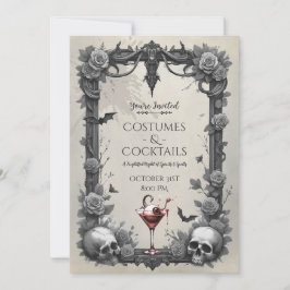 Spooky Gothic Skull Rose Kostüm Cocktail Party Einladung