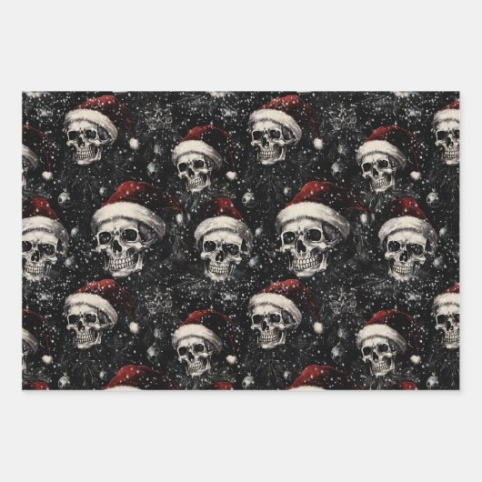 Spooky Gothic Weihnachtskulls Geschenkpapier Set (Vorderseite)