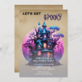 Spooky Gothy Lila Spuk Haus Halloween Einladung (Vorne/Hinten)
