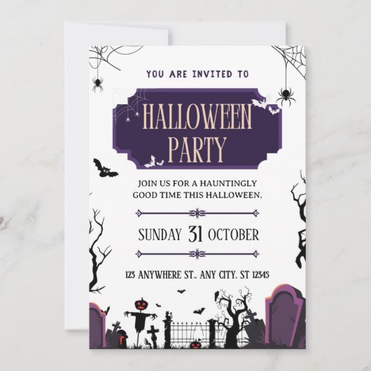 Spooky Graveyard & Bats Halloween-Party Einladung (Vorderseite)