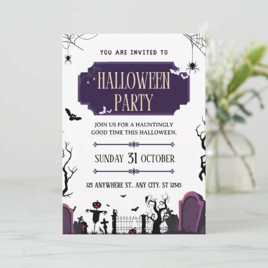 Spooky Graveyard & Bats Halloween-Party Einladung (Stehend Vorderseite)
