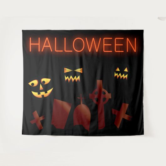 Spooky Graveyard Cemetary Halloween Creepy Eyes Wandteppich (Vorderseite (Horizontal))