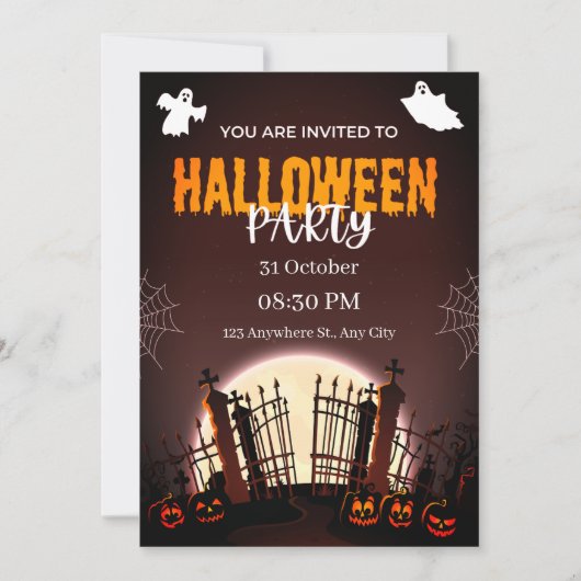 Spooky Graveyard Ghosts & Pumpkins Halloween-Party Einladung (Vorderseite)