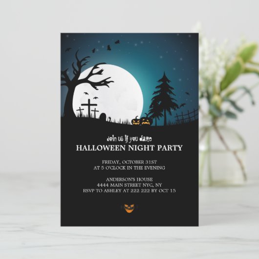 Spooky Graveyard Halloween Einladung (Stehend Vorderseite)