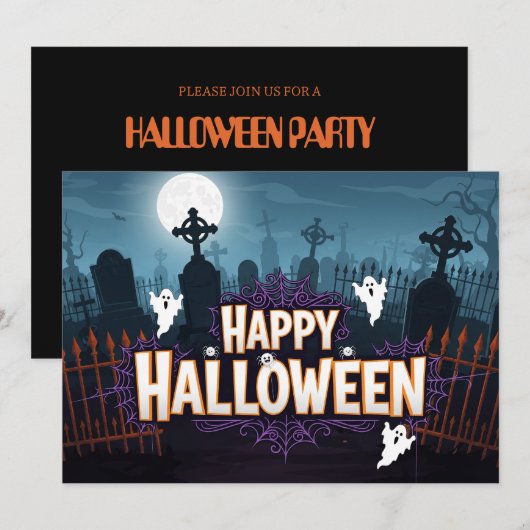 Spooky Graveyard Halloween Einladung (Vorne/Hinten)