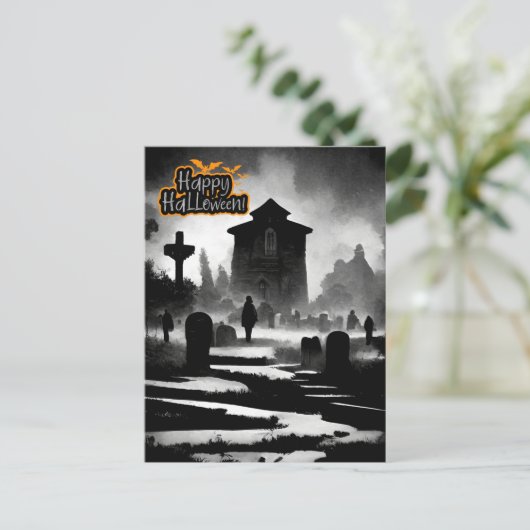 Spooky Graveyard Halloween Feiertagspostkarte (Stehend Vorderseite)
